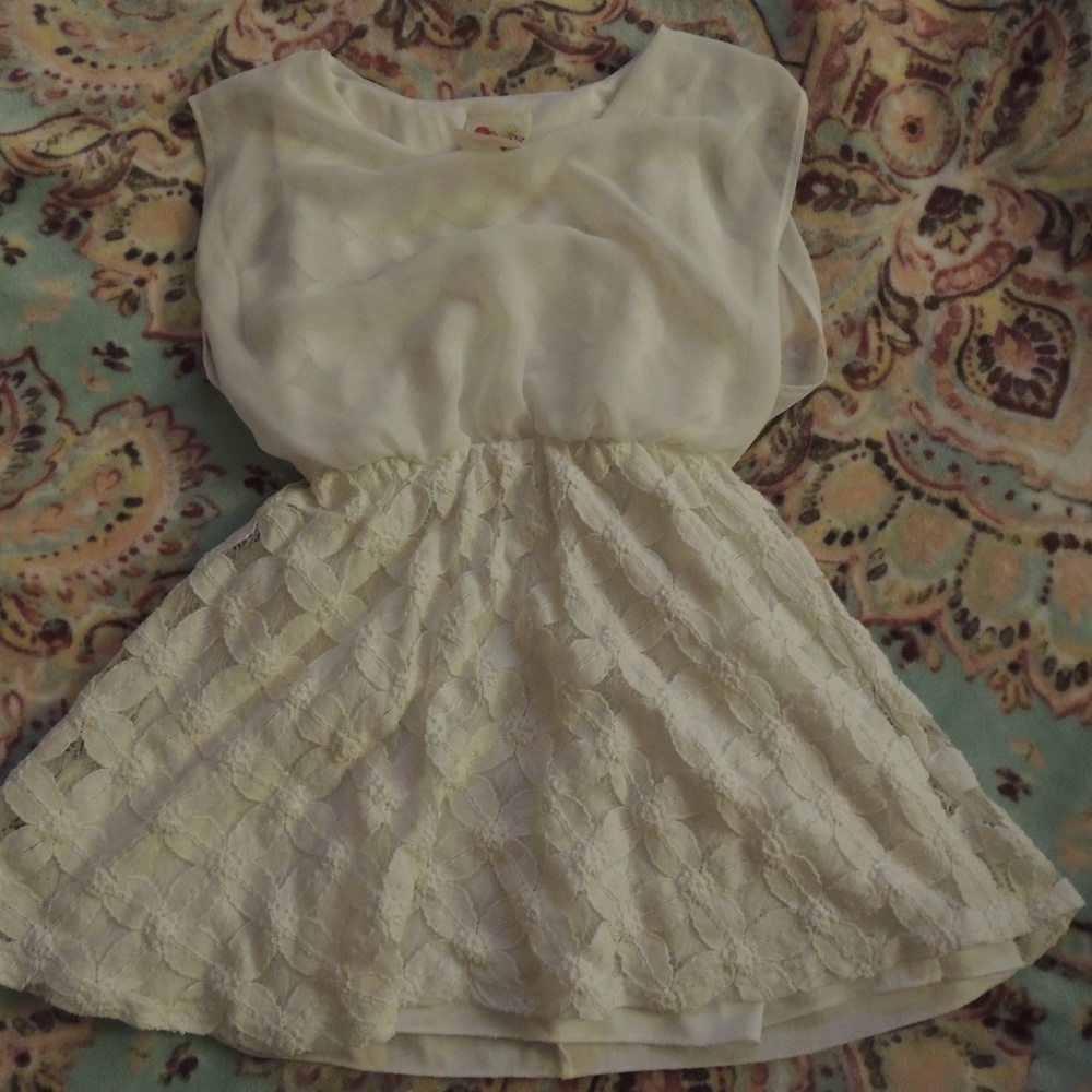 Cream lace and sheer dress